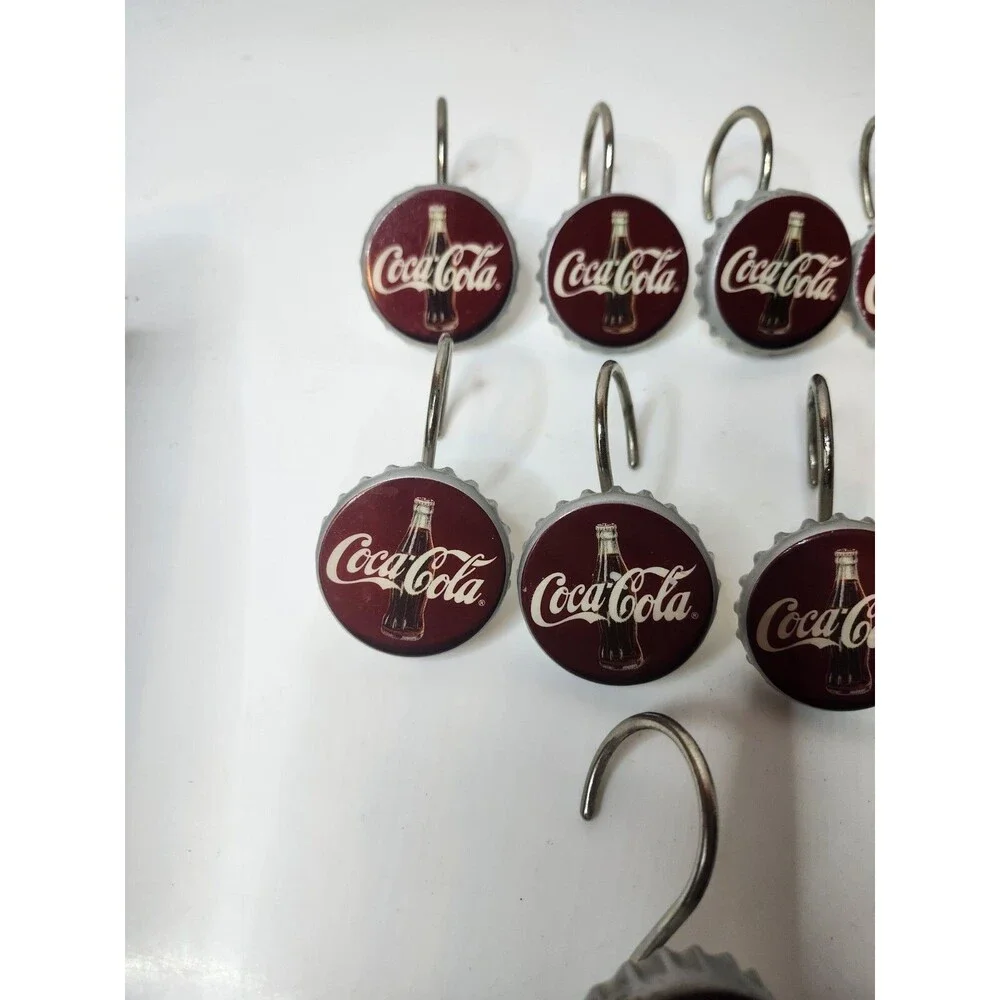 Set of 12 Vintage Coca Cola Bottle Cap Metal Shower Curtain Hooks